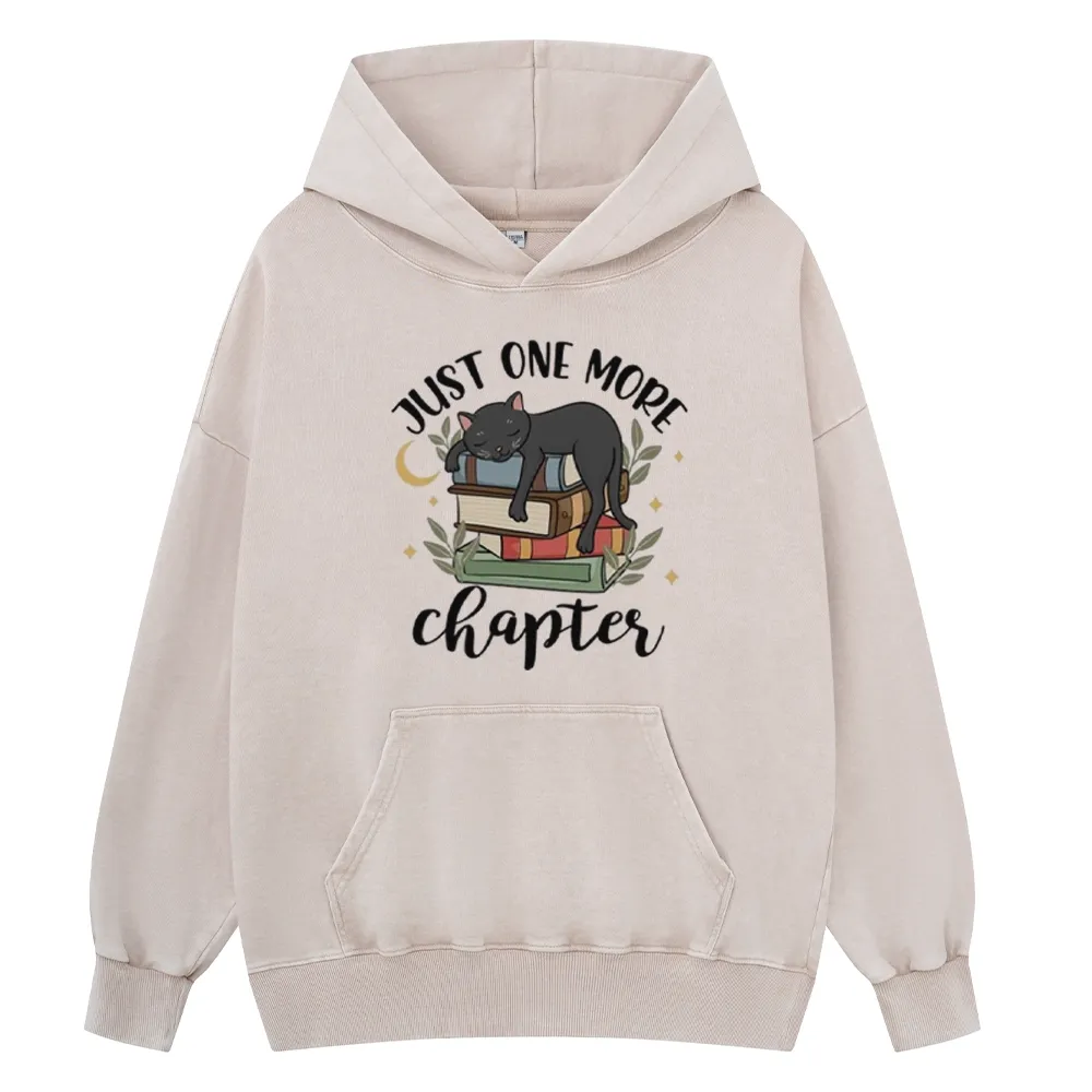 Pagewings Just One More Chapter Adorable Cat Unisex Washed Hoodie