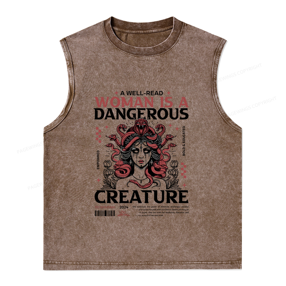 Pagewings A Well-Read Woman is A Dangerous Creature Unisex Washed Tank Top