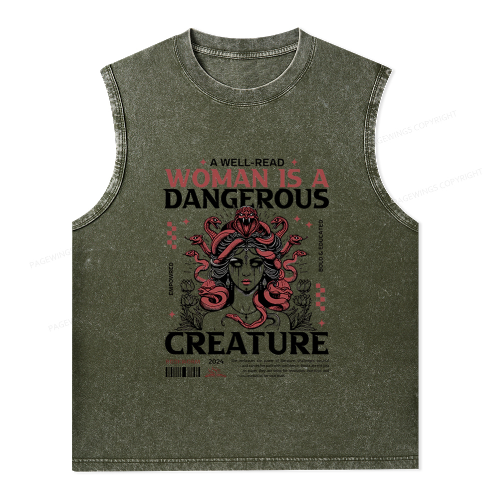 Pagewings A Well-Read Woman is A Dangerous Creature Unisex Washed Tank Top