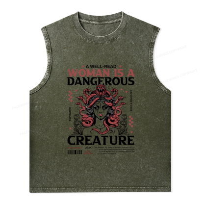 Pagewings A Well-Read Woman is A Dangerous Creature Unisex Washed Tank Top