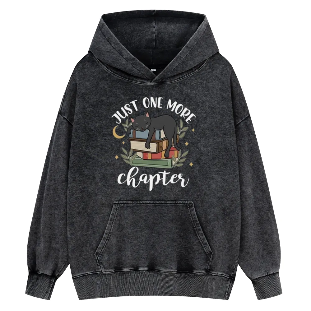 Pagewings Just One More Chapter Adorable Cat Unisex Washed Hoodie
