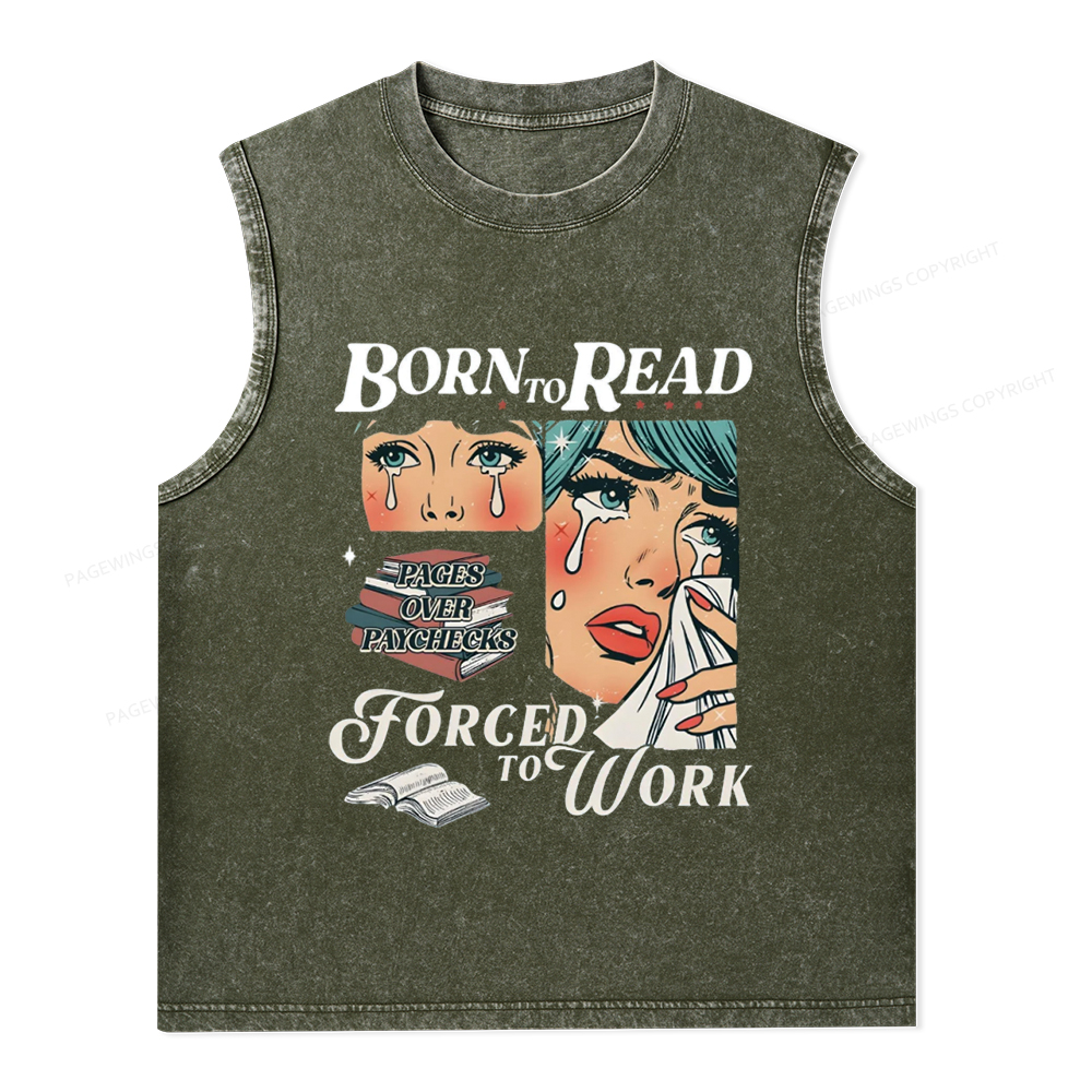 Pagewings Born To Read Bookish Unisex Washed Tank Top