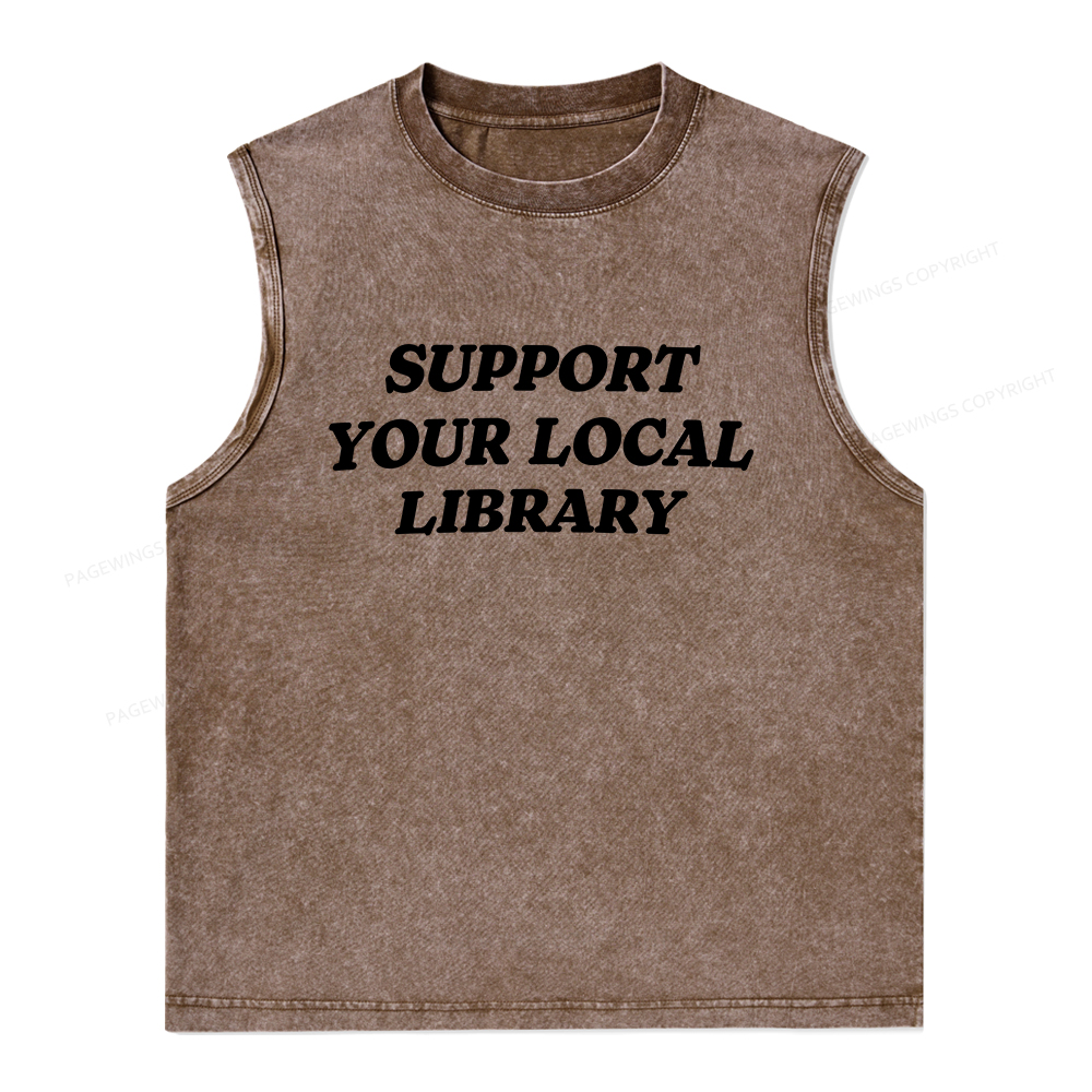 Pagewings Support Your Local Library Unisex Washed Tank Top