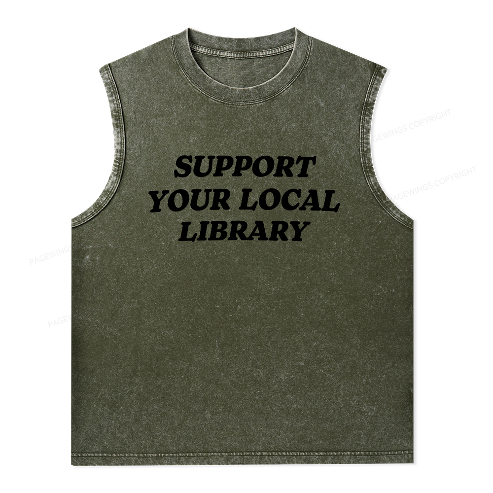 Pagewings Support Your Local Library Unisex Washed Tank Top