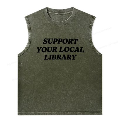 Pagewings Support Your Local Library Unisex Washed Tank Top