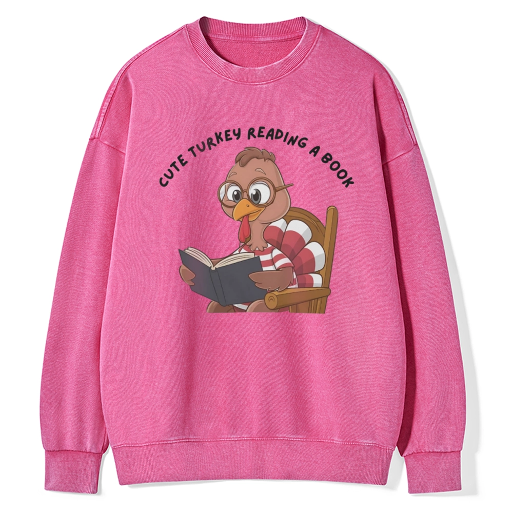 Pagewings  Thanksgiving Turkey Reading A Book Unisex Washed Sweatshirt