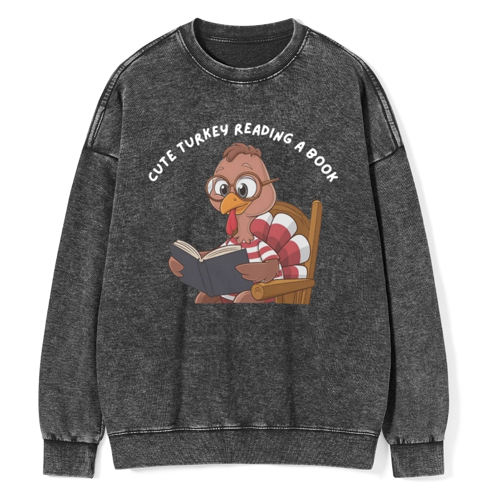Pagewings  Thanksgiving Turkey Reading A Book Unisex Washed Sweatshirt
