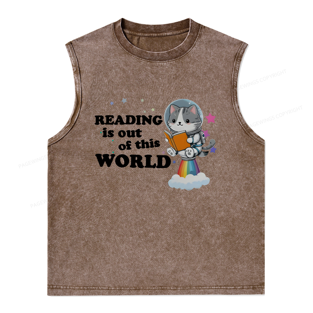 Pagewings Cat Reading in Space Unisex Washed Tank Top