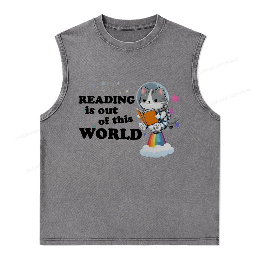 Pagewings Cat Reading in Space Unisex Washed Tank Top