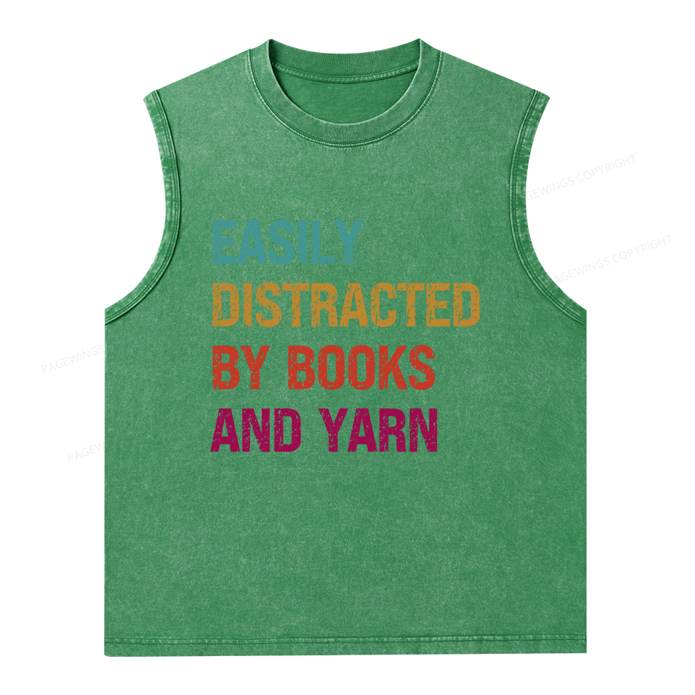 Pagewings Easily Distracted By Books And Yarn Unisex Washed Tank Top