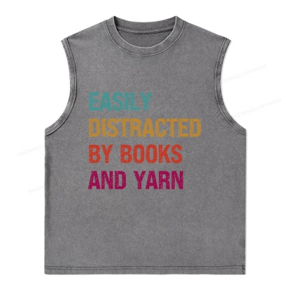 Pagewings Easily Distracted By Books And Yarn Unisex Washed Tank Top