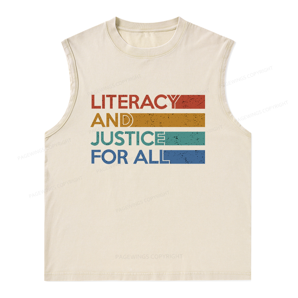 Pagewings Literacy and Justice For All Unisex Washed Tank Top