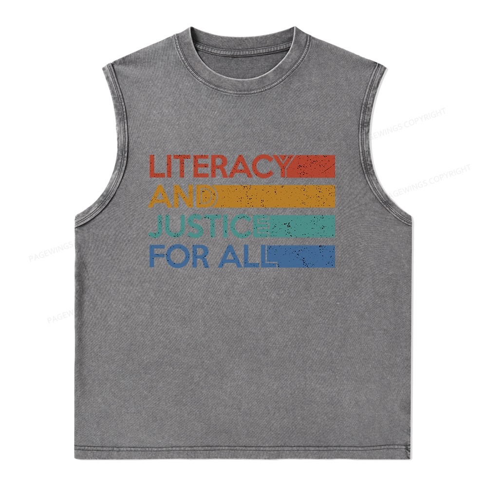Pagewings Literacy and Justice For All Unisex Washed Tank Top