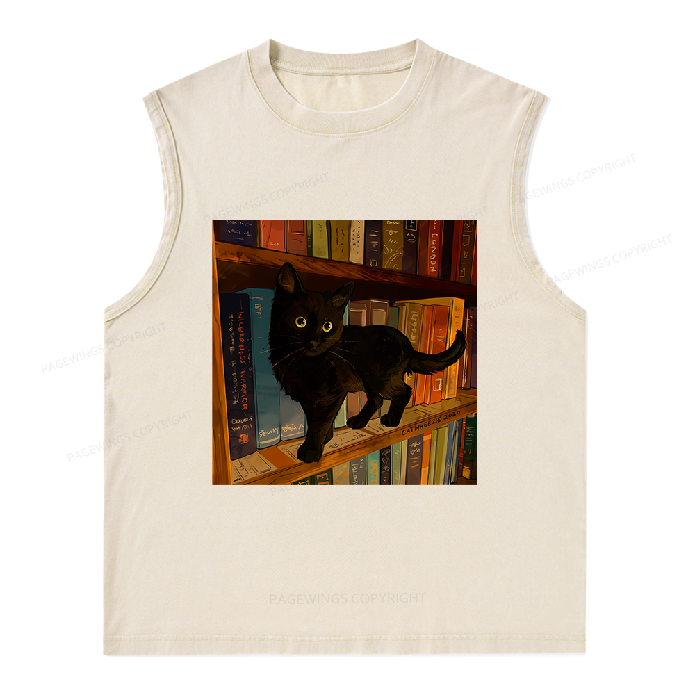 Pagewings Little Library Cat Unisex Washed Tank Top