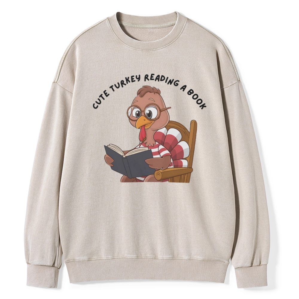 Pagewings  Thanksgiving Turkey Reading A Book Unisex Washed Sweatshirt