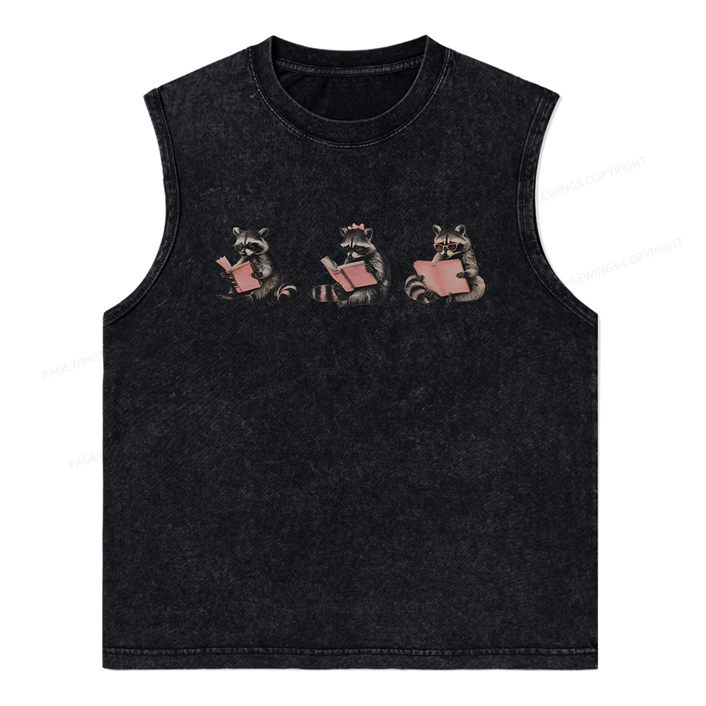 Pagewings Funny Raccoon Bookish Gift Unisex Washed Tank Top