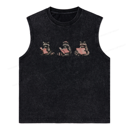 Pagewings Funny Raccoon Bookish Gift Unisex Washed Tank Top