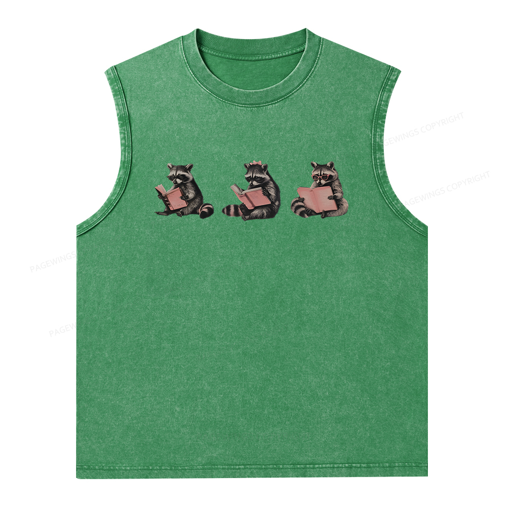 Pagewings Funny Raccoon Bookish Gift Unisex Washed Tank Top