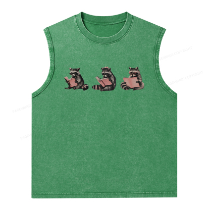 Pagewings Funny Raccoon Bookish Gift Unisex Washed Tank Top