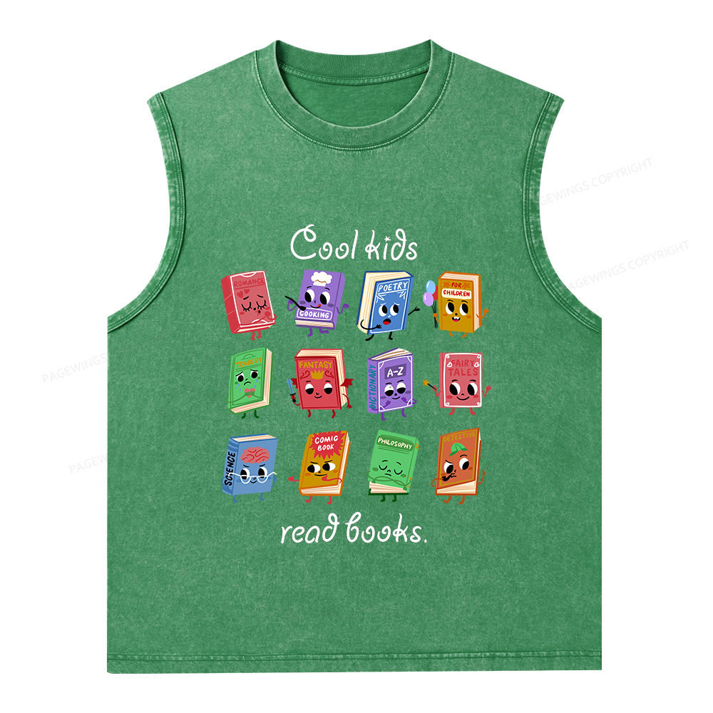 Pagewings Cool Kids Read Books Unisex Washed Tank Top