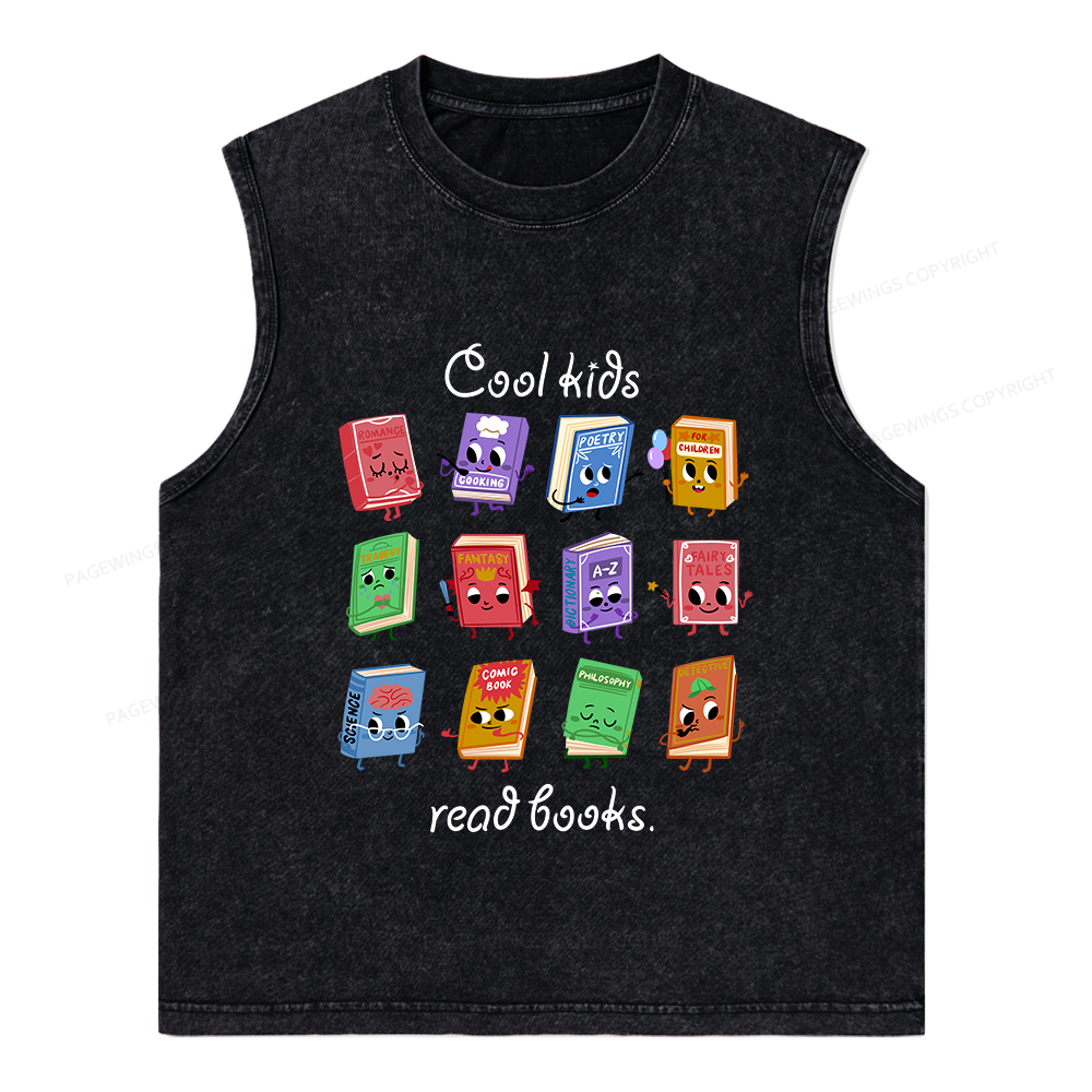 Pagewings Cool Kids Read Books Unisex Washed Tank Top