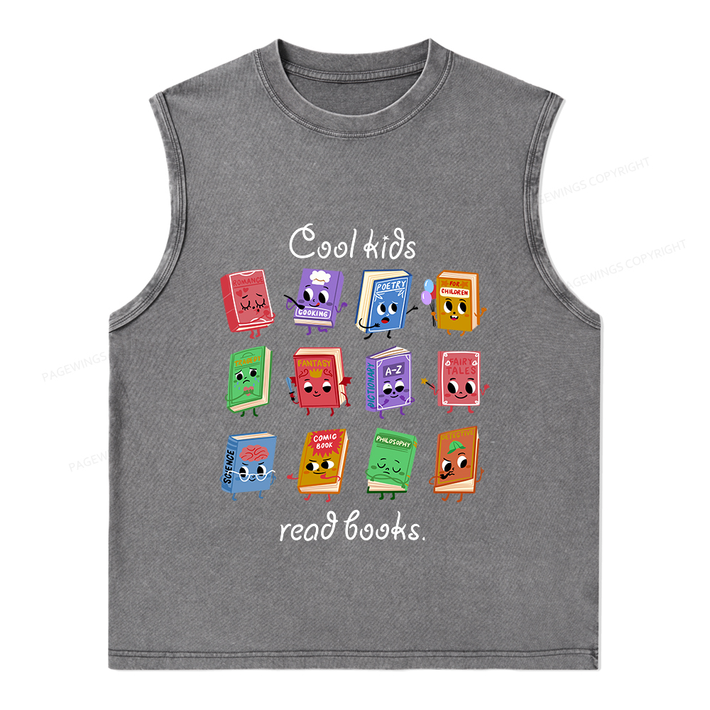 Pagewings Cool Kids Read Books Unisex Washed Tank Top