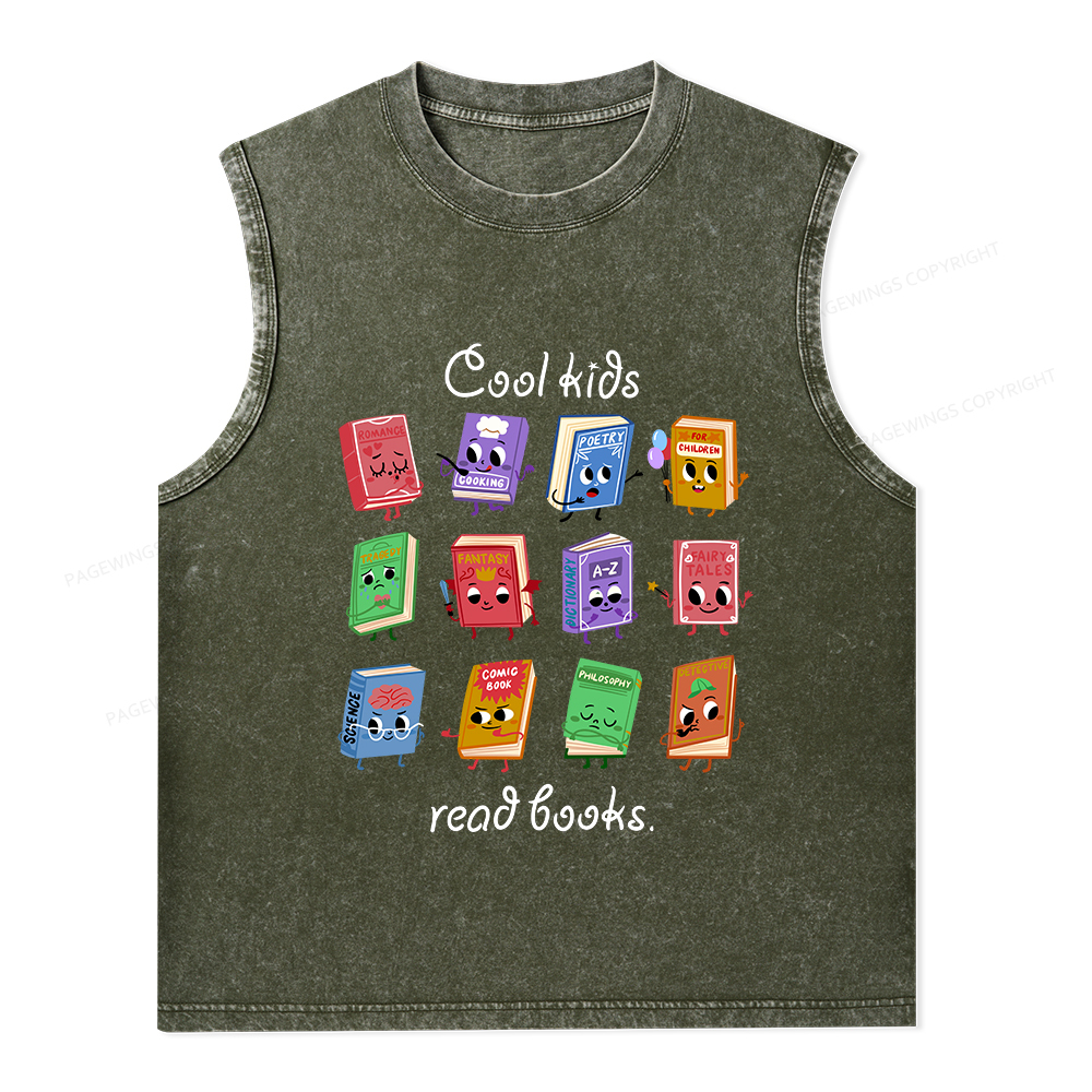 Pagewings Cool Kids Read Books Unisex Washed Tank Top