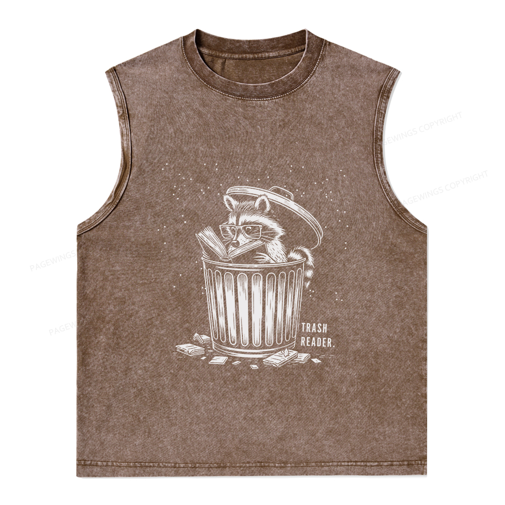 Pagewings Trash Reader Raccoon - Book Quote Unisex Washed Tank Top