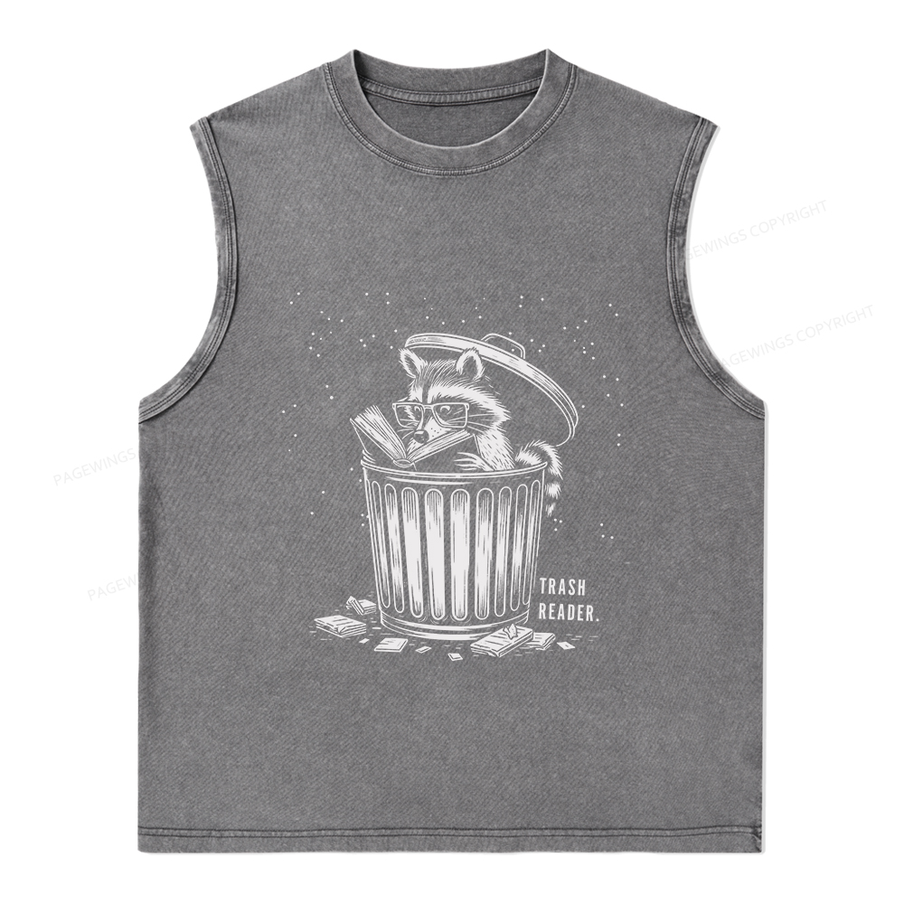 Pagewings Trash Reader Raccoon - Book Quote Unisex Washed Tank Top