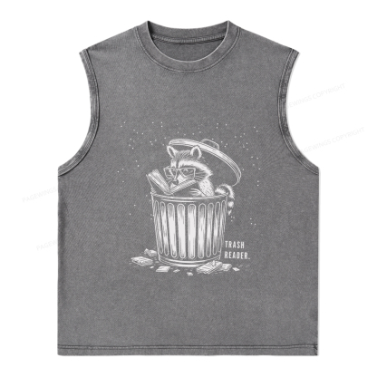 Pagewings Trash Reader Raccoon - Book Quote Unisex Washed Tank Top