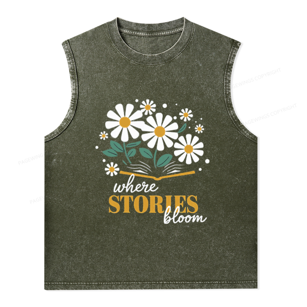 Pagewings Where Stories Bloom Unisex Washed Tank Top