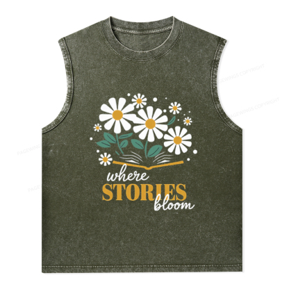 Pagewings Where Stories Bloom Unisex Washed Tank Top