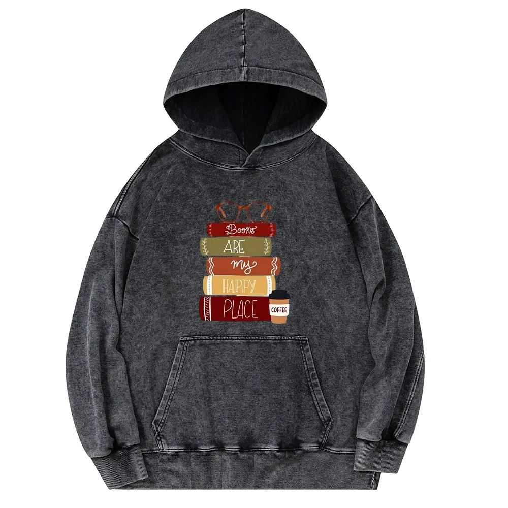 Pagewings Books are My Happy Place Unisex Washed Hoodie