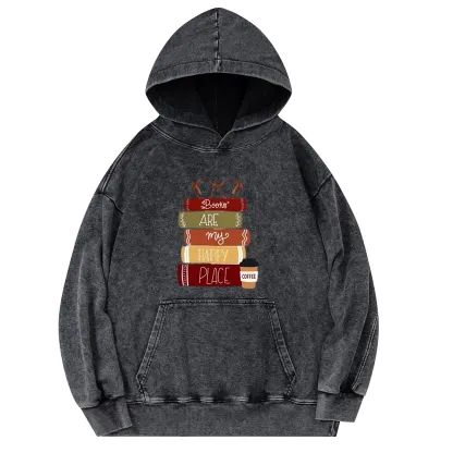 Pagewings Books are My Happy Place Unisex Washed Hoodie