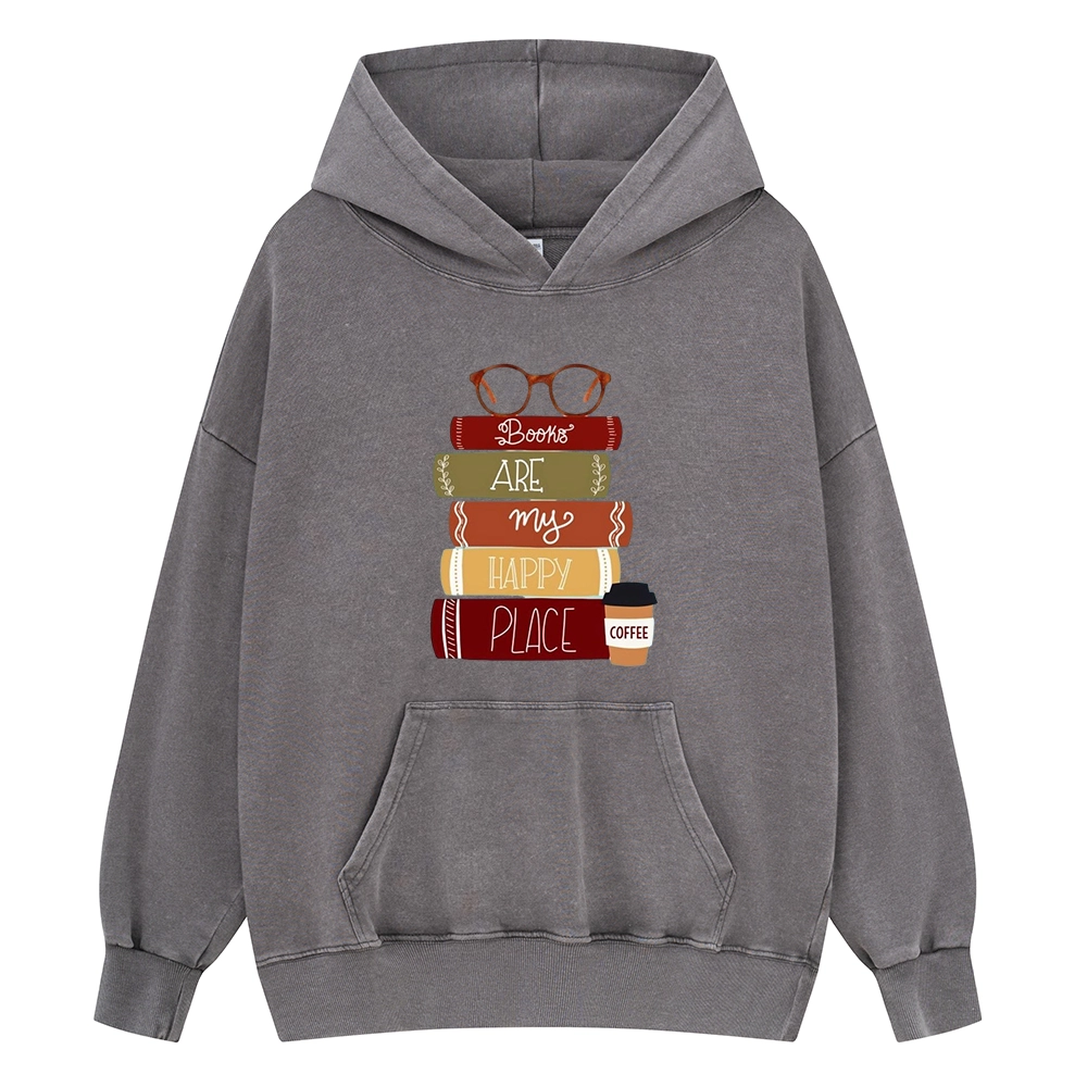 Pagewings Books are My Happy Place Unisex Washed Hoodie