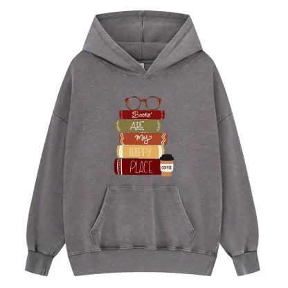 Pagewings Books are My Happy Place Unisex Washed Hoodie