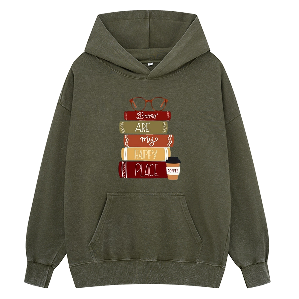 Pagewings Books are My Happy Place Unisex Washed Hoodie