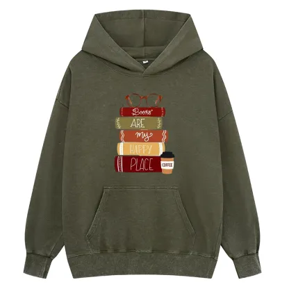 Pagewings Books are My Happy Place Unisex Washed Hoodie