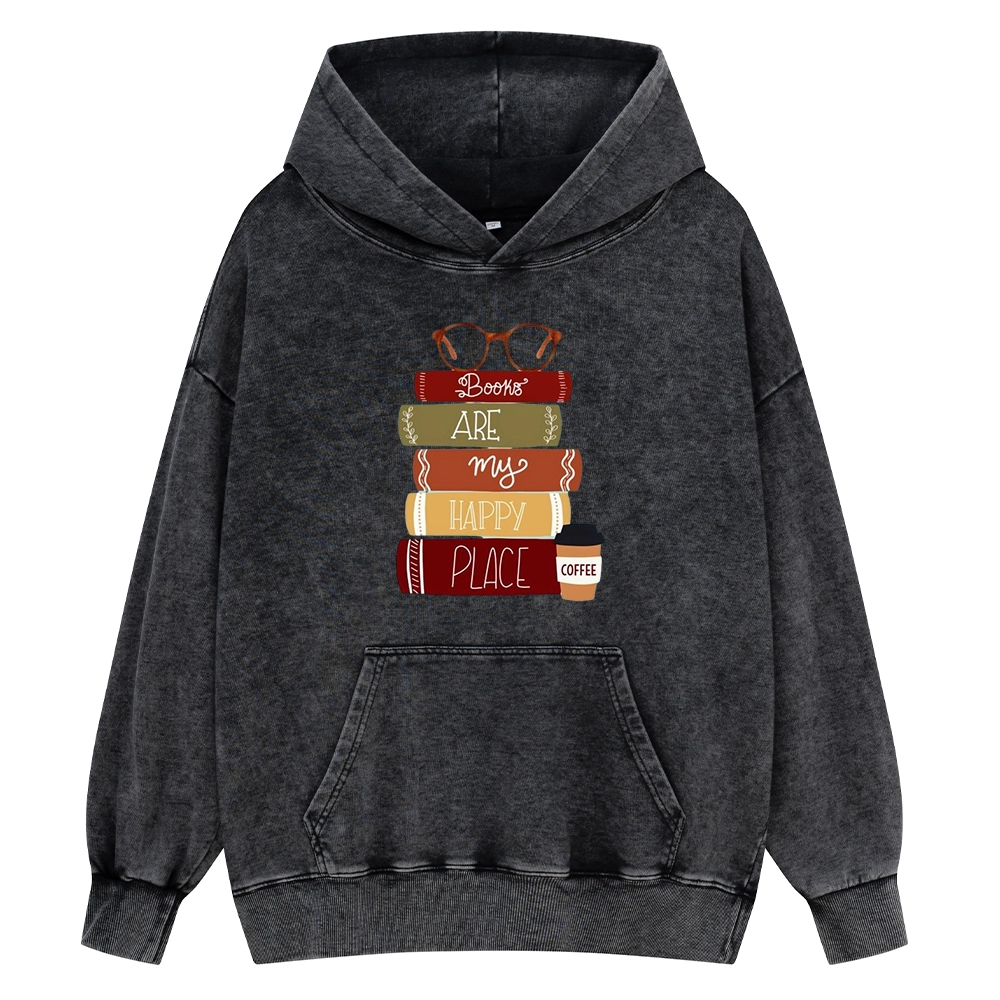 Pagewings Books are My Happy Place Unisex Washed Hoodie