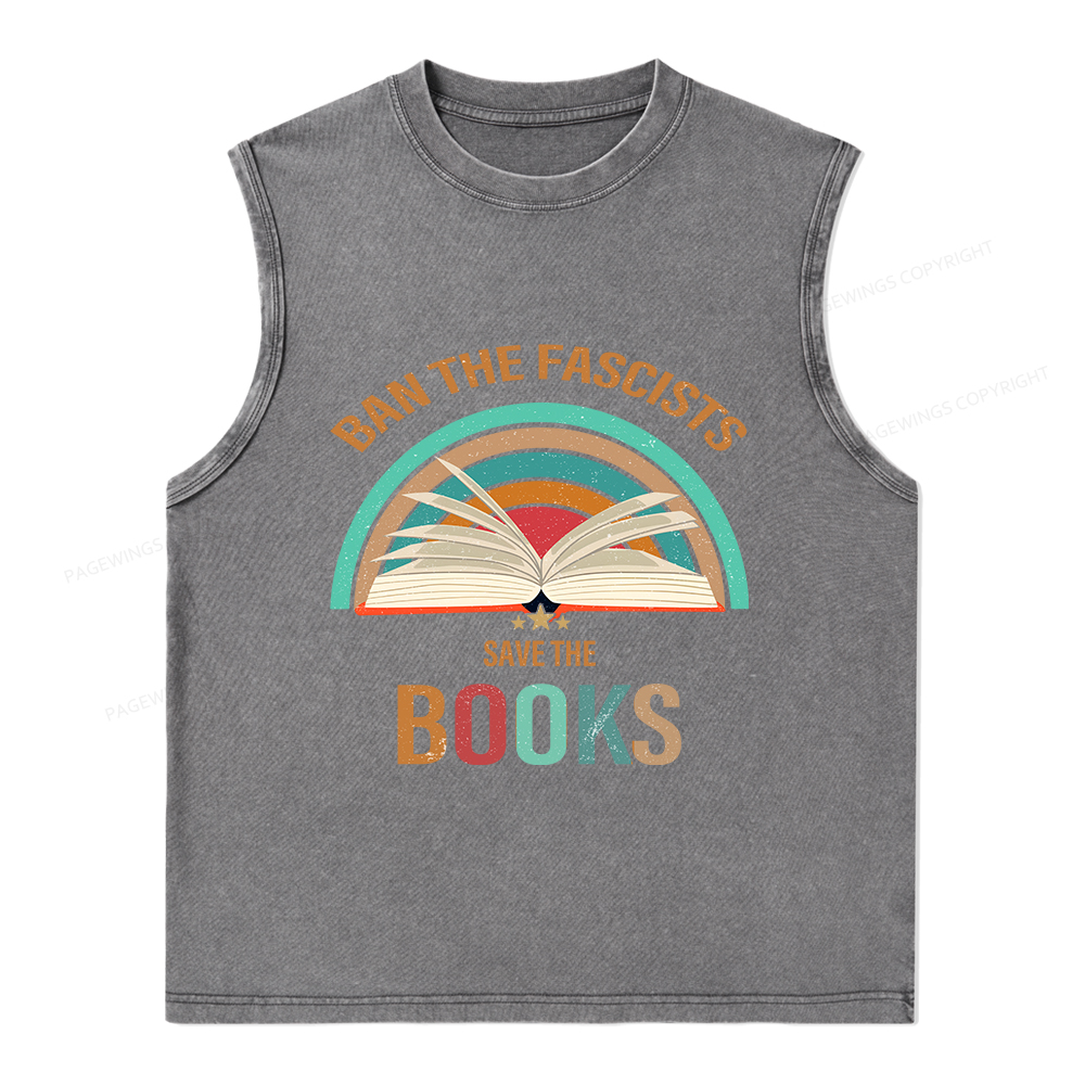 Pagewings Ban The Fascists Save The Books Unisex Washed Tank Top