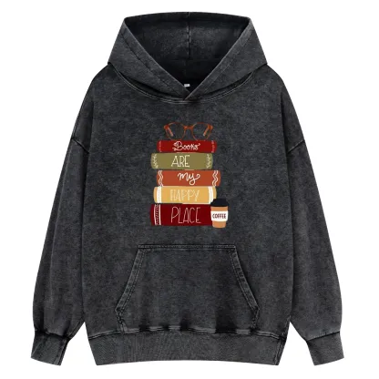 Pagewings Books are My Happy Place Unisex Washed Hoodie