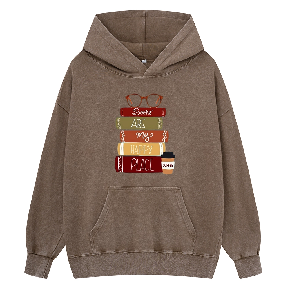 Pagewings Books are My Happy Place Unisex Washed Hoodie