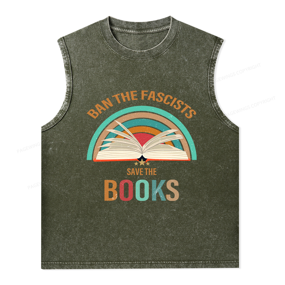 Pagewings Ban The Fascists Save The Books Unisex Washed Tank Top