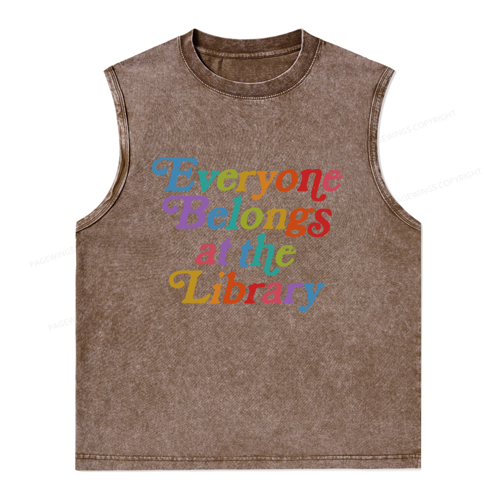 Pagewings Everyone belongs at the library Unisex Washed Tank Top