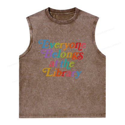 Pagewings Everyone belongs at the library Unisex Washed Tank Top