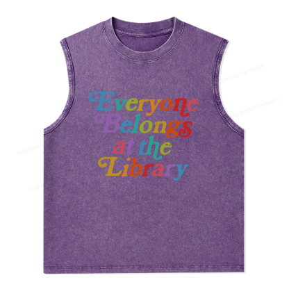 Pagewings Everyone belongs at the library Unisex Washed Tank Top