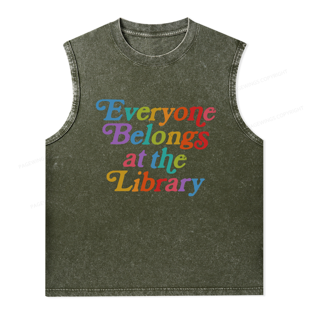 Pagewings Everyone belongs at the library Unisex Washed Tank Top