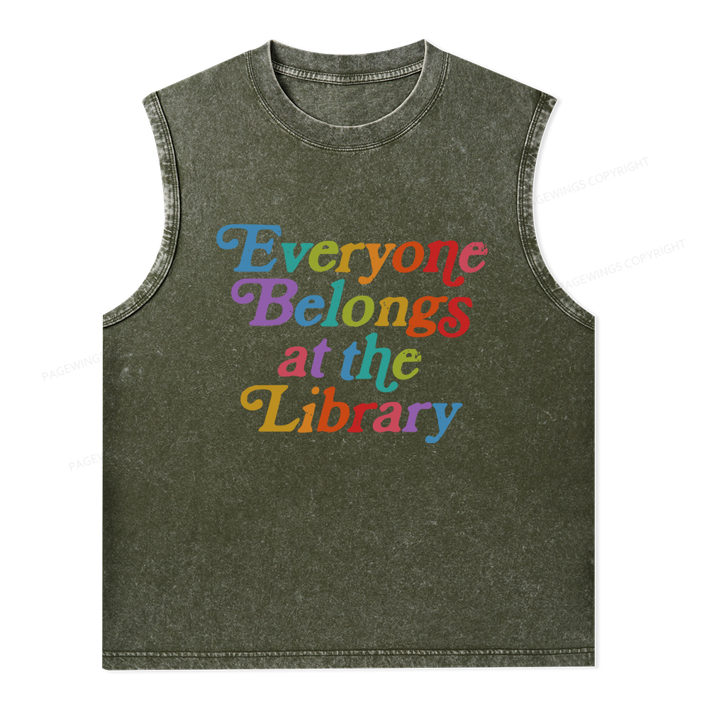 Pagewings Everyone belongs at the library Unisex Washed Tank Top