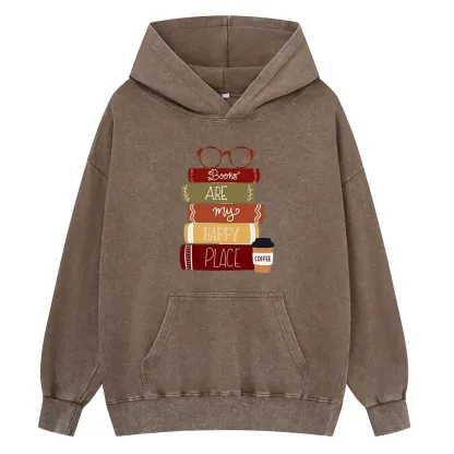 Pagewings Books are My Happy Place Unisex Washed Hoodie