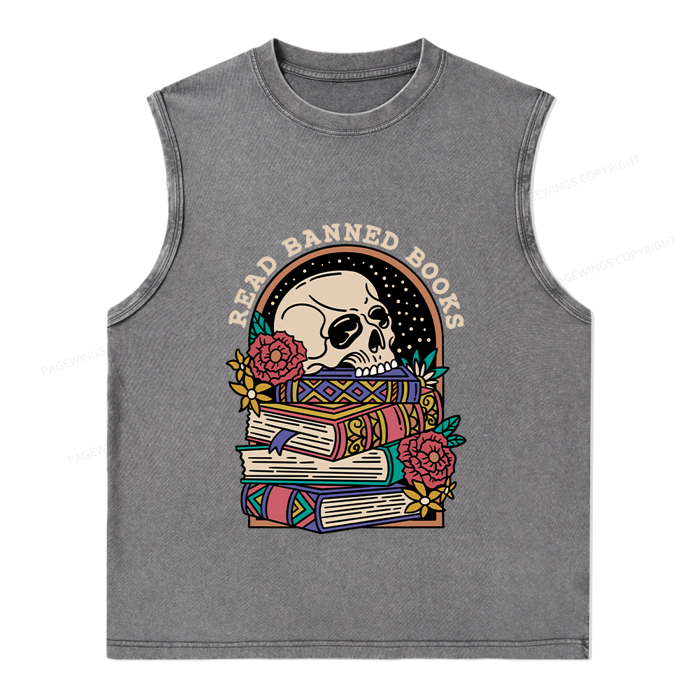 Pagewings Read Banned Book Floral Unisex Washed Tank Top